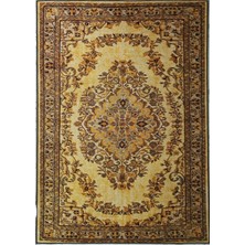 Pera Halı Eskitme Madalyon Desenli Hardal Sarısı ve Siyah Vintage Halı - 14935OU