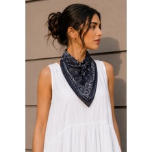 Afvente Vintage Desen Gri-Siyah Soft Bandana Fular 50X50 cm