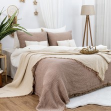 HB&Victory %100 Pamuk 4 Katlı Müslin Yatak Örtüsü Kahverengi Renk Tek Kişilik 160X230 Cm. 1 Adet Yastık Kılıfı 50X70CM.