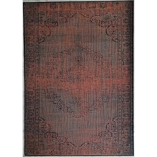 Pera Halı Eskitme Madalyon Desenli Kiremit ve Antrasit Vintage Halı - 14924OU