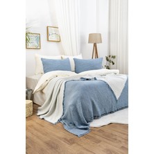 HB&Victory %100 Pamuk 4 Katlı Müslin Yatak Örtüsü Deniz Mavisi Renk Tek Kişilik 160X230 Cm. 1 Adet Yastık Kılıfı 50X70