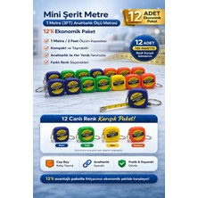 Fiberliz Mini Şerit Metre 1 Metre 3ft Anahtarlık Ölçü Metresi Taşınabilir Cep Metre 12 Adet
