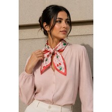 Afvente Retro Kiraz Desen Pembe-Kırmızı Soft Bandana Fular 50X50 cm