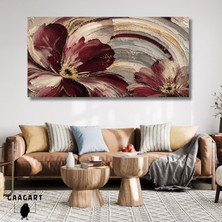Gaagart Panoramik Kanvas Tablo Dijital Baskı Bordo Çiçek ve Fırça Darbeleri