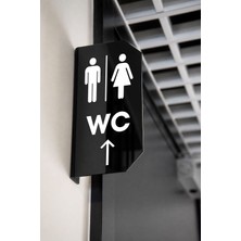 Zafrak Reklam Wc Bay Çift Taraflı Yukarı Ok - Yan Monteli Yönlendirme Tabelası 20X30CM -Siyah Pleksi