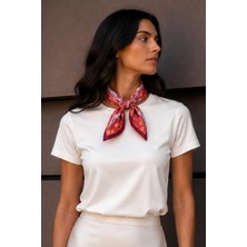 Afvente Eyfel Çiçek Desen Mercan-Bordo Soft Bandana Fular 50X50 cm
