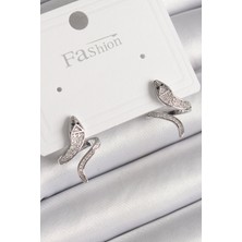 Asnazz Pirinç Gümüş Renk Zirkon Taşlı Yılan Model Kadın Küpe