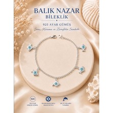 Miraç Gümüş Takı Atölyem 925 Ayar Gümüş Balık Figürlü Nazar Boncuk Detaylı Özel El Işçilikli Bileklik