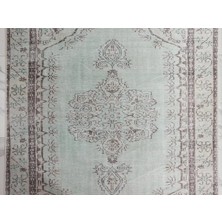 Pera Halı Eskitme Madalyon Desenli Su Yeşili Vintage Halı - 14914OU