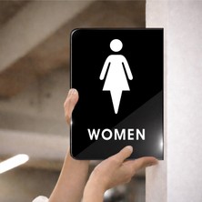 Zafrak Reklam Wc Women Çift Taraflı - Yan Monte Yönlendirme Tabelası 20X30CM -Siyah Pleksi