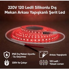 AC Aydınlatma 220V 120 LED Dış Mekan Şerit LED Kırmızı Işık Arkası Yapışkanlı Suya Dayanıklı Dekoratif Aydınlatma