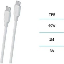 Unico CB1206 60W 3A Type-C To Type-C Süper Hızlı Şarj ve Veri Kablosu 1 Metre - Beyaz