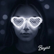 Durukar® Beyaz LED Işıklı Kalp Gözlük – 3 Modlu Parti &amp; Glow Gözlüğü