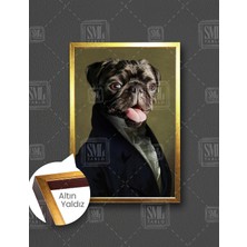 SML Tablo Takım Elbiseli Şirin Pug Rıfkı Dikey Çerçeveli Kanvas Tablo
