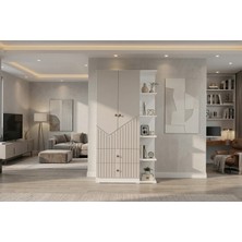 By Cino BYCİNO Leyla 2 Kapaklı 2 Çekmeceli Modern Tasarım Mdf Membran Kapak Lambiri Bej Gardırop