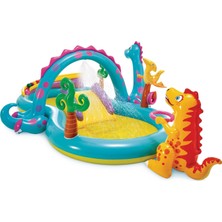 Mubx  Intex Dinozor Şişme Çocuk Havuzu Kaydıraklı Su Oyun Merkezi Fıskiyeli 302X229X112 cm