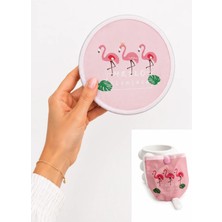 Modex Pembe Üçlü Flamingo Desen Katlanabilir Çantalı Yelpaze (21*21)