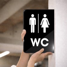 Zafrak Reklam Wc Kadın- Erkek Çift Taraflı - Yan Monte Yönlendirme Tabelası 20X30CM -Siyah Pleksi