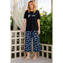 Lodos Store Aydoğan Kadın Kısa Kollu Kapri Bermuda Yazlık Viskon Pijama Takımı