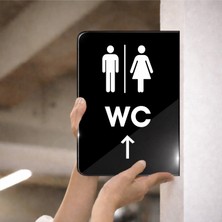 Zafrak Reklam Wc Kadın- Erkek Ok Çift Taraflı - Yan Monte Yönlendirme Tabelası 20X30CM -Siyah Pleksi