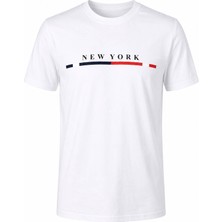 Trender New York Baskı Süpreme Beyaz Erkek T-Shirt 226-17