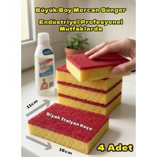 Technow Lüx Kırmızı Italyan Keçeli Catering/restaurant Büyük Boy Mercan Bulaşık Süngeri 4 Adet