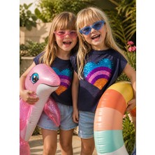 Baby Lory Kids Store Kız Çocuk Kalp Desenli Payetli Kısa Kollu Tişört – Lacivert