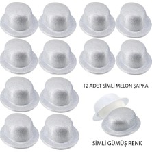 Durukar® Gümüş Renk Simli Melon Yuvarlak Parti Şapkası 12 Adet