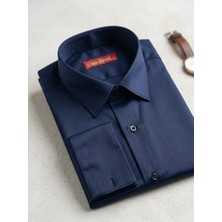 Secret Touch Erkek Slim Fit Dar Kesim Pamuk Saten Gömlek - Siyah / Lacivert