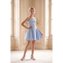 Butik Happy Kids Kız Çocuk Abiye Bebemavi Taş Işlemeli Krep Askılı Genç Kız Abiye Elbise 10-15 Yaş