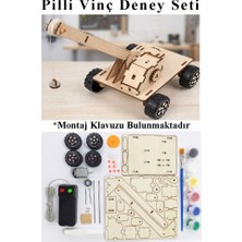 ArtMaster Vinç Deney Seti 1 Paket Vinç Maketi Dc Motor Ahşap Vinç Pilli Deney Bilim Okul Hobi Etkinlik