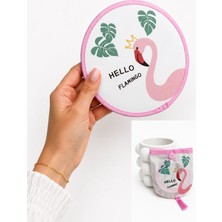 Modex Pembe Yaprak ve Flamingo Desen Katlanabilir Çantalı Yelpaze (21*21)