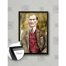 SML Tablo Mustafa Kemal Atatürk Karizma Portre Sulu Boya Dikey Çerçeveli Kanvas Tablo