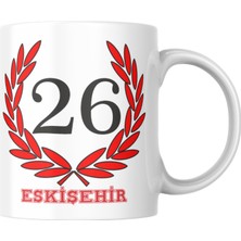 Rabona Fashion Eskişehir 26 Baskılı Beyaz Kupa Bardak - Şehir Plaka Tasarımlı Kupa