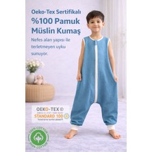 Pamuk Pazen Çift Kat Müslin Bebek Uyku Tulumu - Mavi Renk Yazlık 0.5 Tog Terletmeyen Tulum