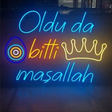 Neonled Oldu Da Bitti Maşallah Nazar Boncuklu Sünnet Neon LED Dekoratif Aydınlatma