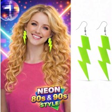 Durukar® 80’ler 90&amp;#39;lar Retro Neon Yeşil Şimşek Küpe 10 cm