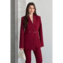 Moda Armanc Kadın Ikili Takım Blazer Ceket Pantolon - Düğme ve Pile Detaylı Şık Takım Elbise