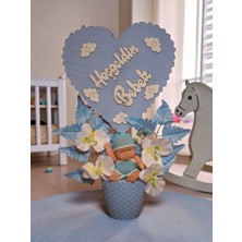 Yeni Doğan Erkek Bebek Hediyelik Ayıcık Figürlü Masa Üstü Aranjman - Baby Shower & Doğum Tebrik Süslemesi
