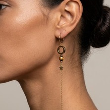 THEIA GemWorks Ray - Kaplan Gözü ve Hematit Taşlı El Yapımı Uzun Küpe