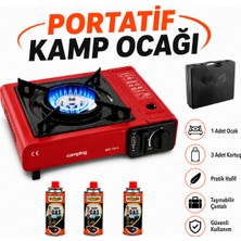 Badem10 (4'lü Set) Taşınabilir Portatif Kamp Ocağı Tek Gözlü 3 Adet Kartuş Gezi Piknik Yemek Pişirme Ocağı