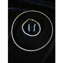 Lunel Accessory Işıltılı Tam Tur Su Yolu Set Altın Kaplama Baget Görünümlü Zirkon Taşlı