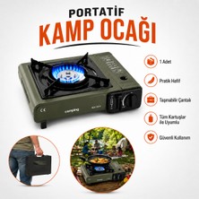 Badem10 Taşınabilir Portatif Kamp Ocağı Tek Gözlü Yeşil Renk Kartuş Uyumlu Gezi Piknik Yemek Pişirme Ocağı