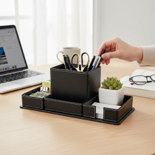 Rubicon Masa Üstü Suni Deri Şık Kalemlik Notluk 4 Bölme  ( 27.5 x 10.5  x 10.5 cm )