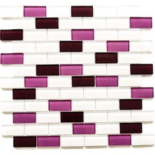 MozaiKristaL Mutfak Tezgah Arası ve Tüm Yüzeyler Için 23X48X4MM. Beyaz-Mürdüm-Lila Mix. 30X30CM. Fileli Kristal Mozaik.