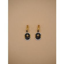 Stelle Jewelry Paslanmaz Çelik Siyah Mineli Yıldız Motifli Taşlı Kadın Küpe – Gold Renk Anti Alerjik Premium Tasarım