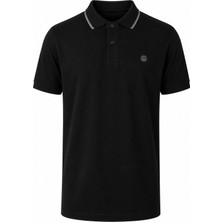 Trender Logolu Pike Çizgi Yaka Siyah Erkek Polo Yaka T-Shirt 2063
