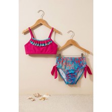 Zuzunga Kız Çocuk Renkli Tropik Desen Bikini Takımı