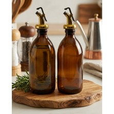 JUNIBELIW 2 Adet Amber Cam Şişe Sofra Üzeri Yağdanlık Sirke Limon Yağ Şişesi Sirkelik, Limonluk 500ML