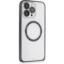 Toyigoo Mey Ithalat®  iPhone 15 Pro Max Kılıf Metal Bumper Magneticsafe Kapak - Lacivert TYGRSYT9573